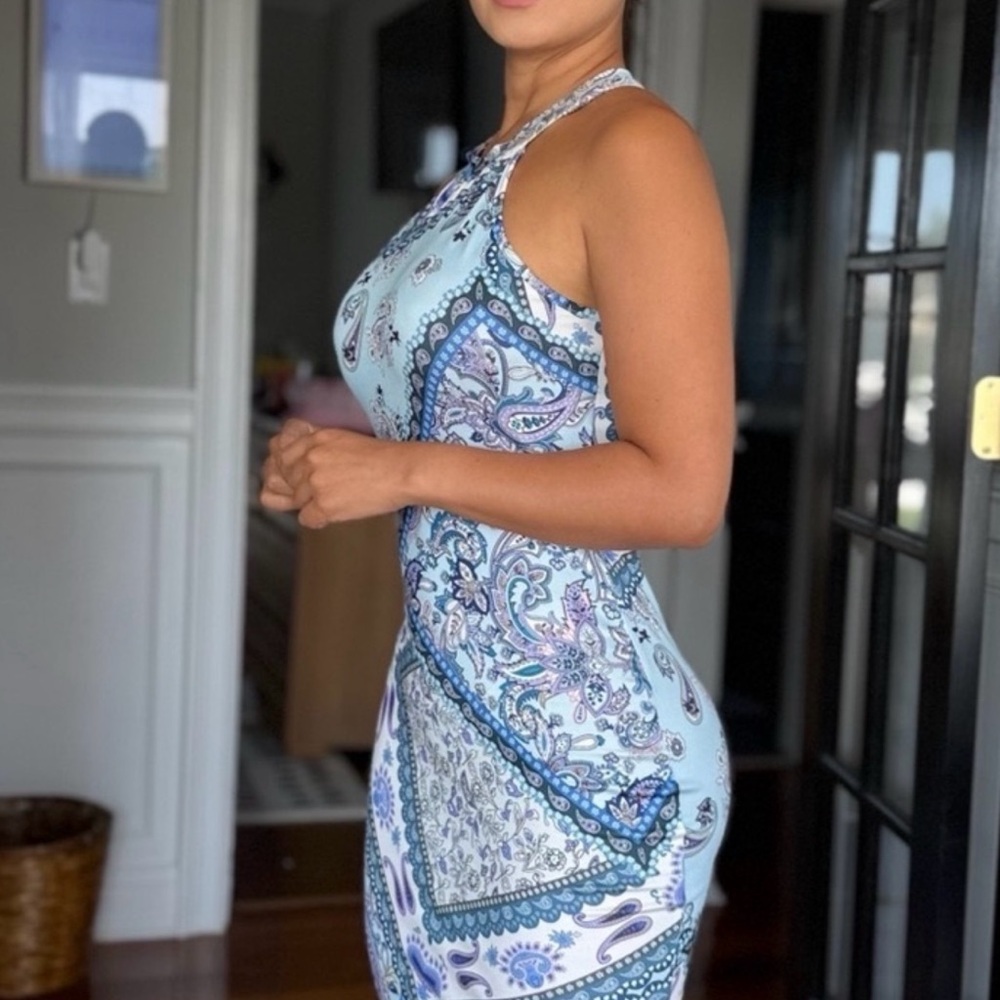 Elegant Blue Paisley Dress